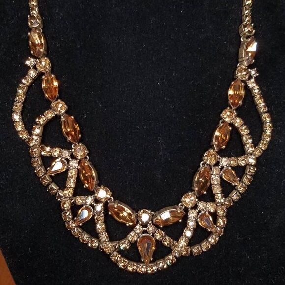J Crew Amber Colored Rhinestone Lacy Necklace - Picture 1 of 5